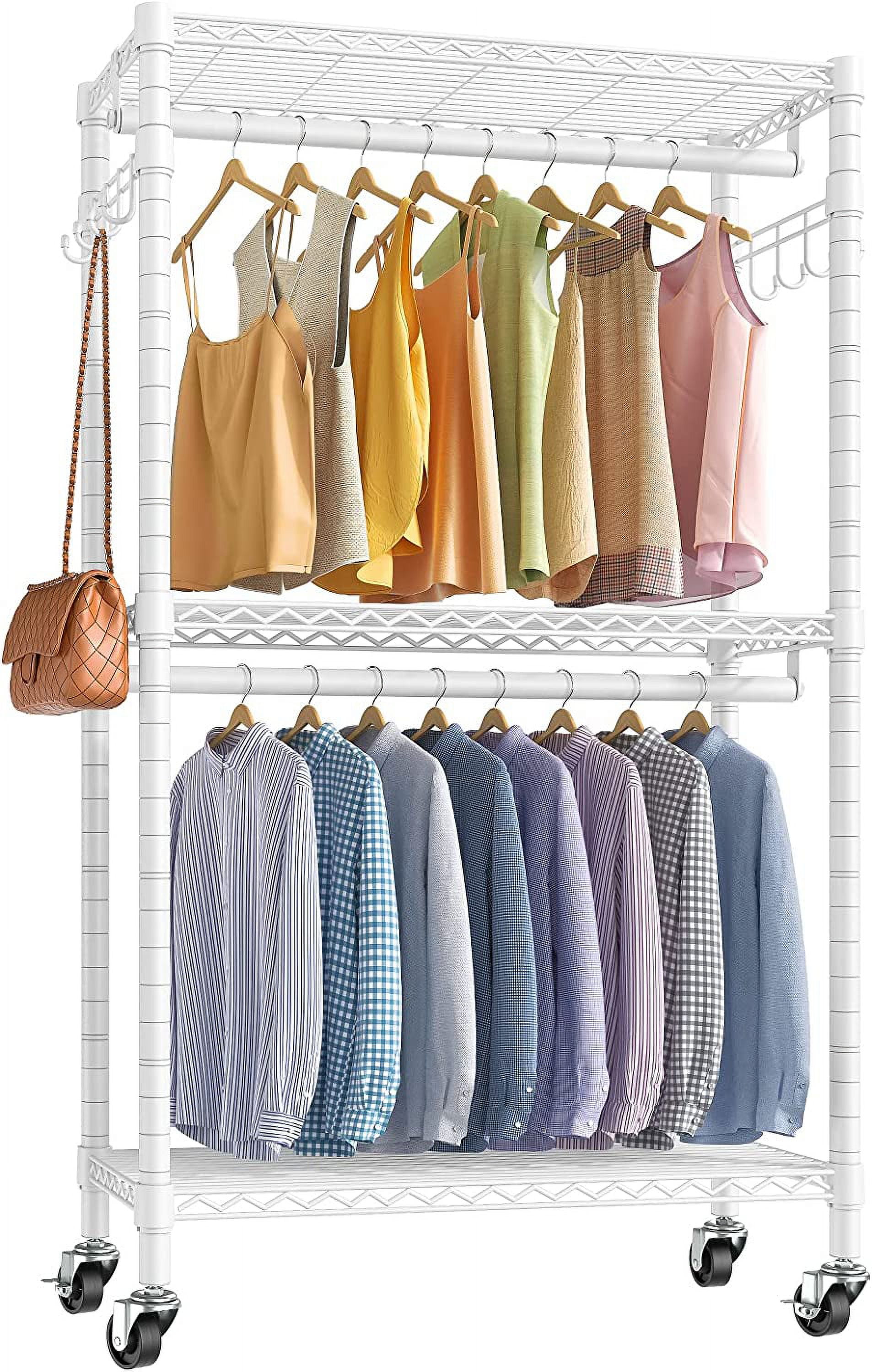 Heavy Duty Clothes Rack Rolling Clothing Rack Adjustable Metal Wire