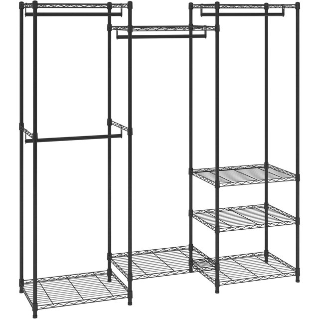 Heavy Duty Clothes Rack, Rolling Clothing Garment Rack with 3 Storage