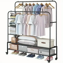 Heavy Duty Clothes Rack, Rolling Clothing Rack With Shelves Load 620 LBS, Double Rod Clothing Racks for Hanging Clothes, Portable& Adjustable Clothes Rack with Wheels Garment Rack