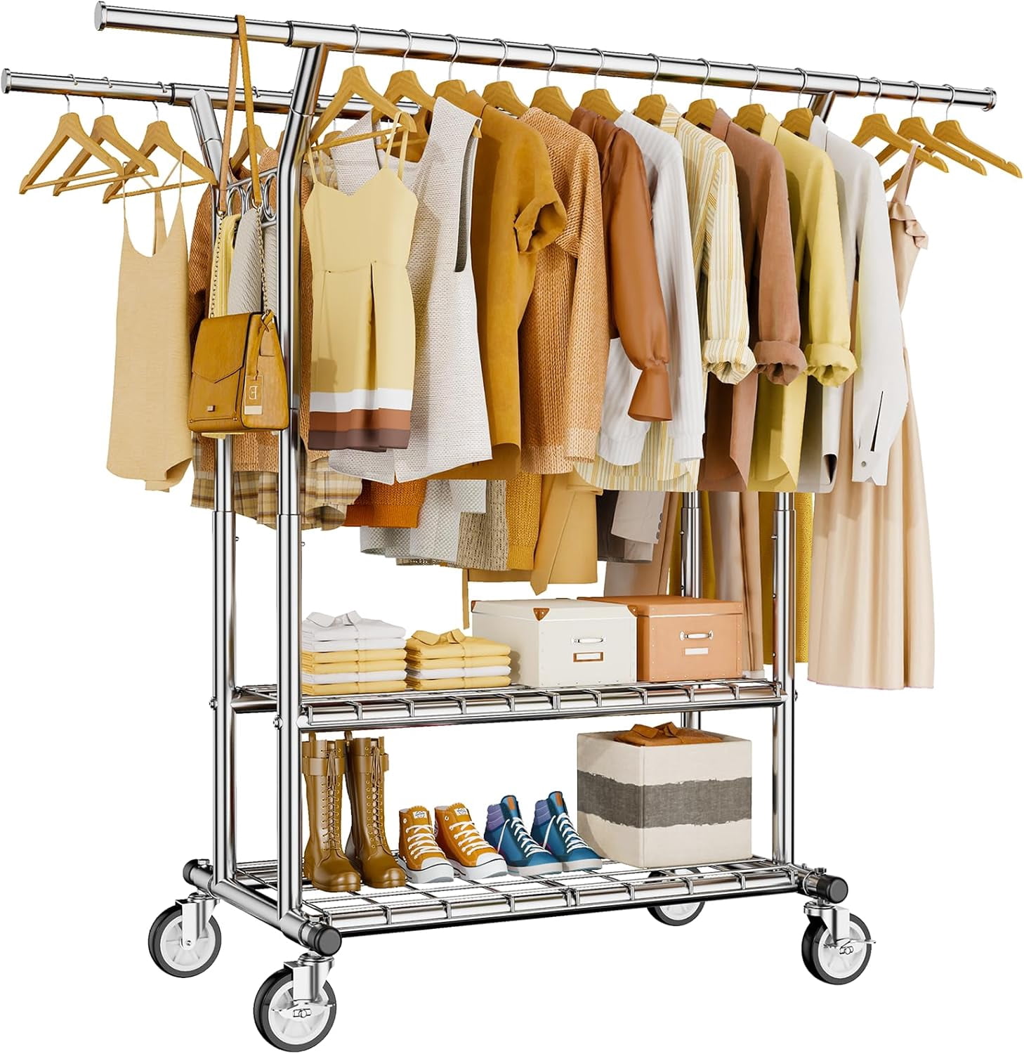 Walmart Racks Heavy Duty Clothes Rack, Rolling Clothing Rack With Shelves Load 620 ...