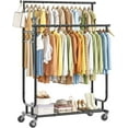 thumbnail image 1 of Heavy Duty Clothes Rack, Rolling Clothing Rack With Shelves Load 450 LBS, Double Rod Clothing Racks with Wheels for Hanging Clothes, Black, 1 of 4