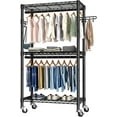 thumbnail image 1 of Heavy Duty Clothes Rack Rolling Garment Rack,3 Tier Adjustable Wire Shelving Clothing Racks for Hanging Clothes with Double Rods&Side Hooks,Freestanding Wardrobe Storage Rack Metal Portable Closet, 1 of 18