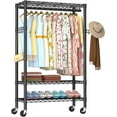 thumbnail image 1 of Heavy Duty Clothes Rack Rolling Garment Rack 3 Tier Adjustable Wire Shelving Clothing Racks Hanging Clothes Hanger Rod&Side Hooks Freestanding Wardrobe Storage Rack Metal Portable, 1 of 9
