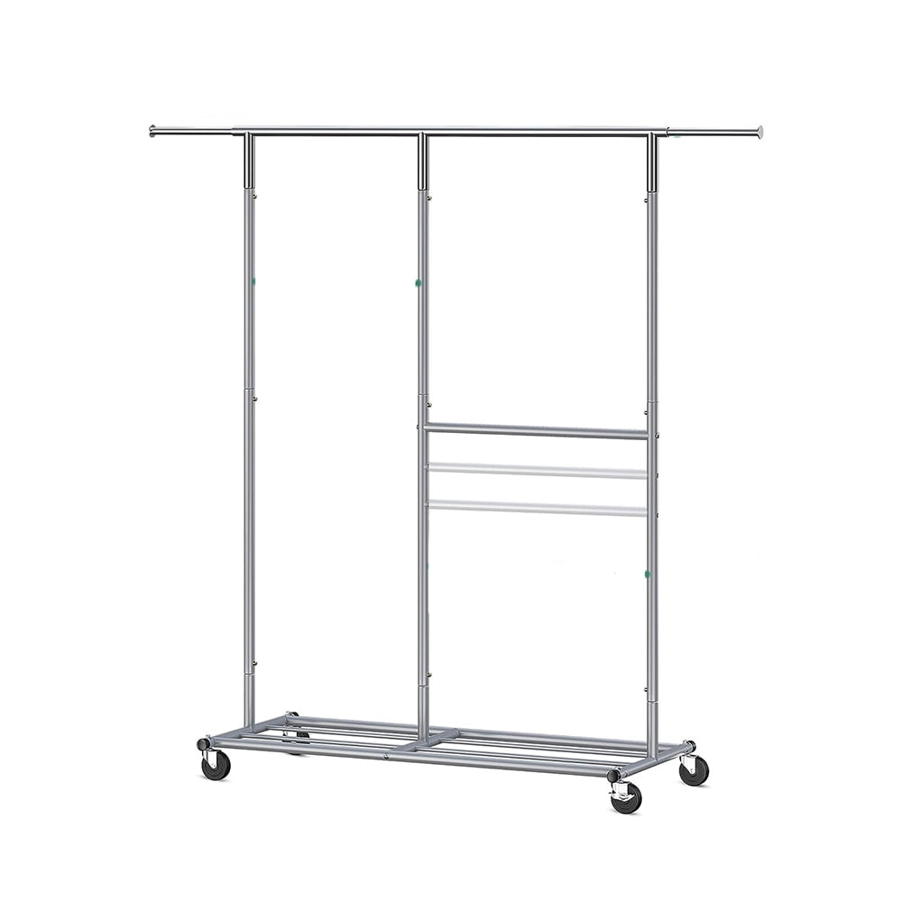 Heavy Duty Clothes Rack with Wheels, Rolling Clothing Racks, Metal ...