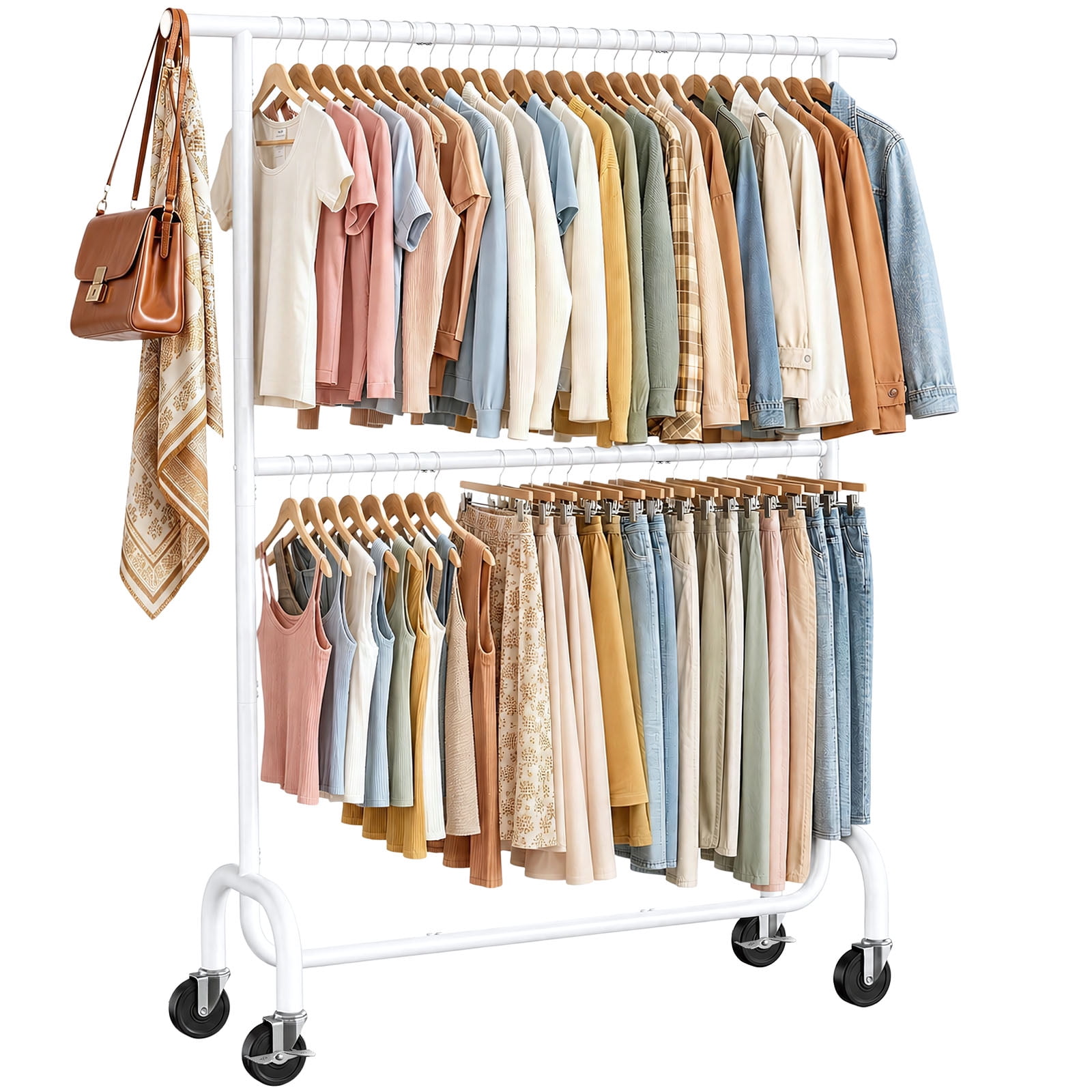 Laundry Rack Game Heavy Duty Clothes Rack with Wheels, WLRETMCI 560 lbs Double Rod Metal ...