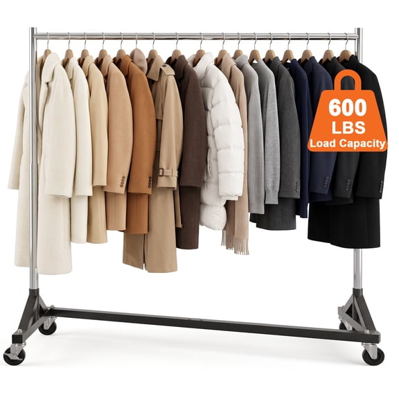 Heavy Duty Clothes Rack with Wheels, Z Rack Garment Rack, Adjustable Clothing Rack, 600 LBS