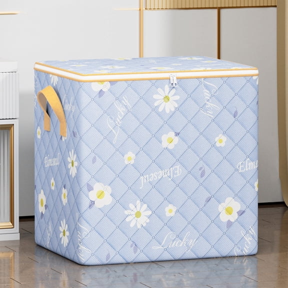 Heavy-Duty Clothes Storage Bags, 220L/58Gal Waterproof Coating Closet Organizer with Charming Blue Daisy Print, Two-Way Smooth Zipper Clothes Storage Bag with Extended Handle, for Clothes, Quilts