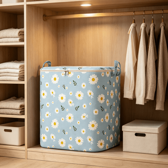 Heavy Duty Clothes Storage Bins with Lids, Large Capacity Double Zipper Cute Organizers Storage Containers with Reinforced Handle for Clothing, Blanket, Comforters, Bed Sheets