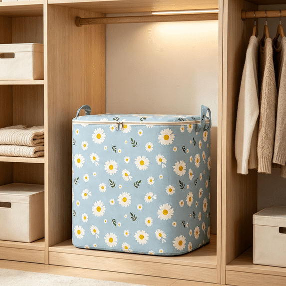 Heavy Duty Clothes Storage Bins with Lids, Large Capacity Double Zipper Cute Organizers Storage Containers with Reinforced Handle for Clothing, Blanket, Comforters, Bed Sheets