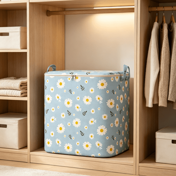 Heavy Duty Clothes Storage Bins with Lids, Large Capacity Double Zipper Cute Organizers Storage Containers with Reinforced Handle for Clothing, Blanket, Comforters, Bed Sheets