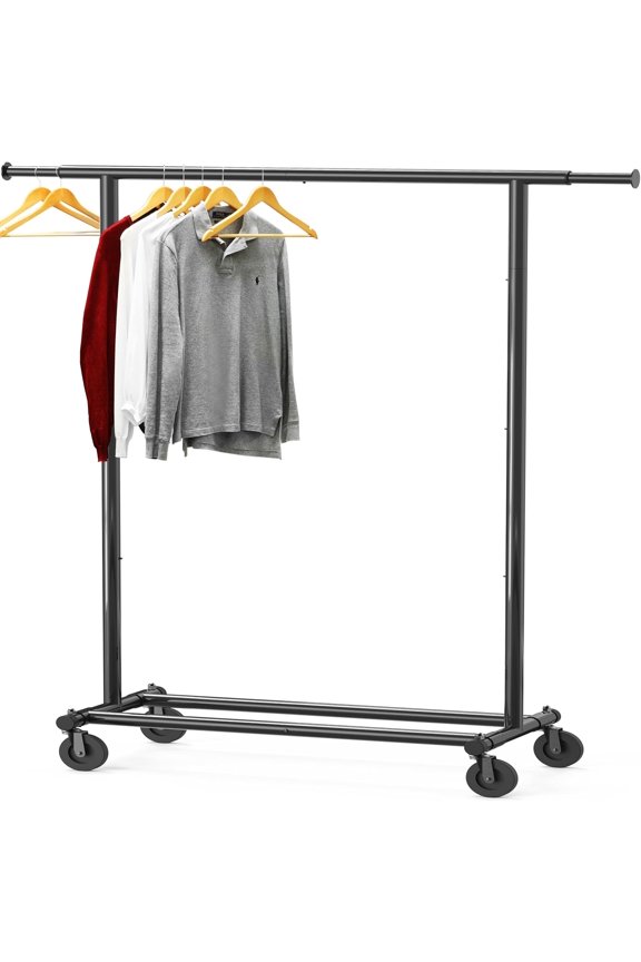 Heavy Duty Clothing Garment Rack, 150 Lb Capacity, 42 to 67 Inch Extendable Rod, Black