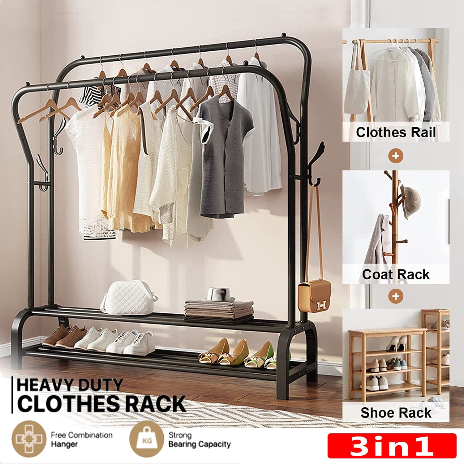 Tall Sturdy Large Tier Heavy Duty Garment Rack, Double Rail