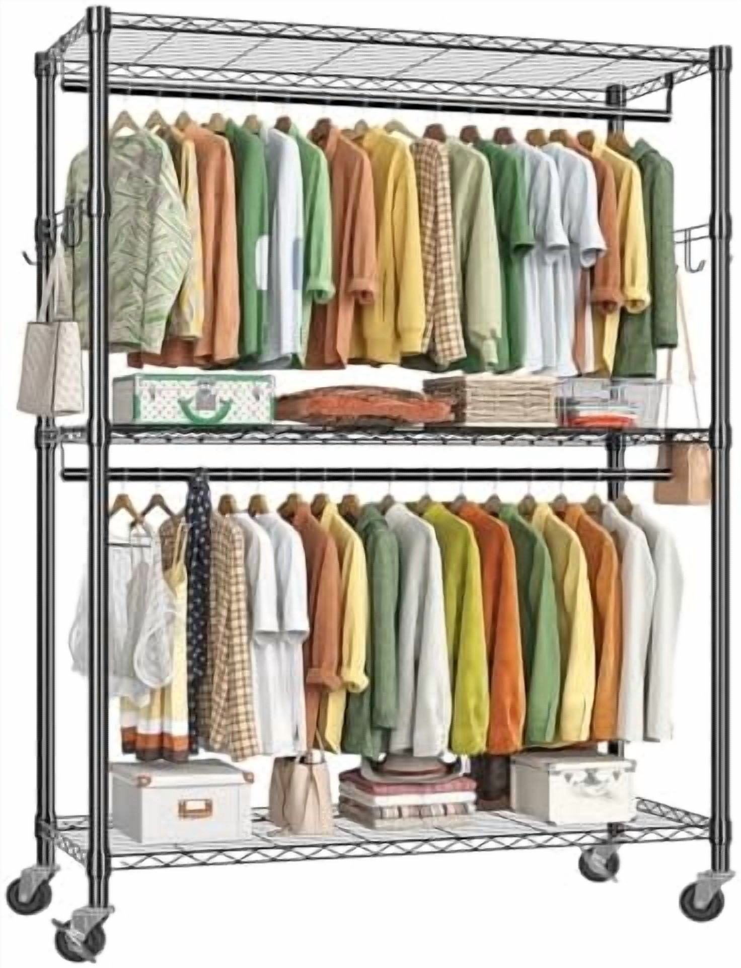 Apparel Wire Racks Heavy Duty Clothing Rack 3 Tiers Adjustable Wire Shelving Clothes Rack ...