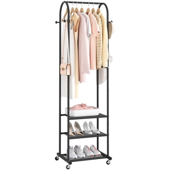Heavy Duty Clothing Rack with WheelsModern Garment Rack with 3 Metal Shelves 71.8Inches Display Rack for Hanging Clothes Hanging Rod for Small Space Black