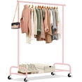 thumbnail image 1 of Heavy Duty Clothing Racks for Hanging Clothes Rack, 43" Wide Rolling Garment Rack Metal Clothing Hanger Rack with Wheels Wardrobe Rack for Coats, Shirts, Dress (Pink), 1 of 7