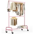 thumbnail image 1 of Heavy Duty Clothing Racks for Hanging Clothes Rack Double Rod Garment Rack Rolling Closet Wardrobe Rack on Wheels, Metal, Adjustable (Pink), 1 of 14