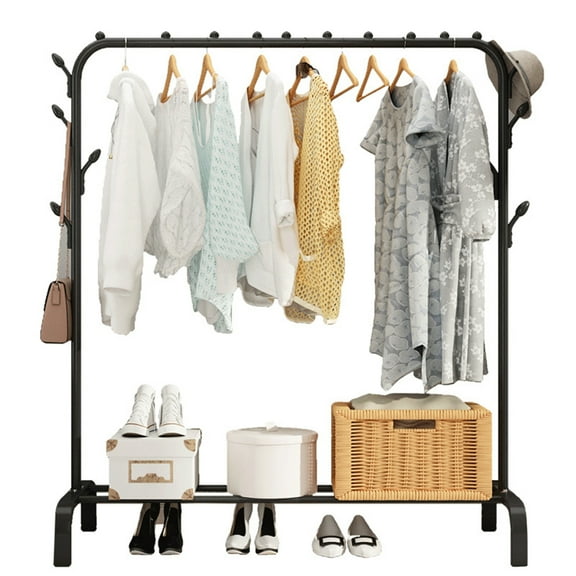 Heavy-Duty Clothing Storage Rack with Bottom Shelf - Non-Slip, Corrosion Resistant Laundry Drying Stand for Shoes, Clothes, Wide Application for Home, Closet Organizer