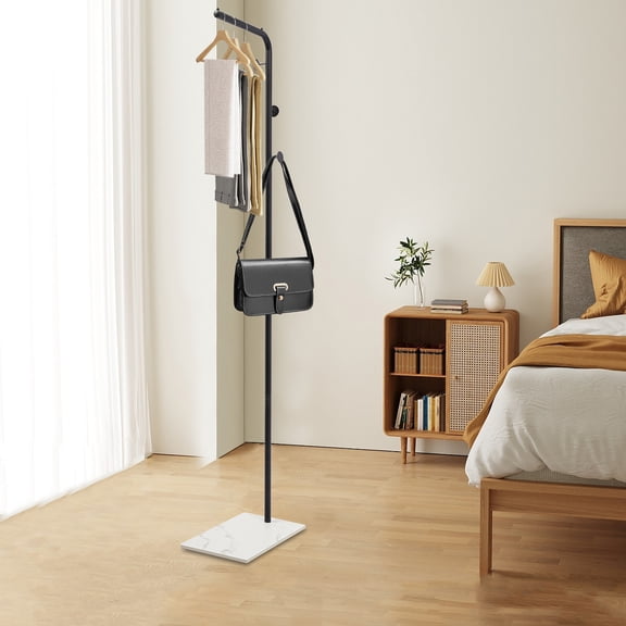 Heavy Duty Coat Hanger 35kg Capacity,L-Shape Iron Frame with Slate Base,9 Anti-Scratch Pads for Living Room Dorm