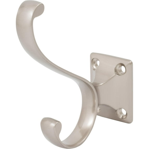 Heavy-Duty Coat & Hat Hook, 3-7/16" High, 2-15/16" Projection, Satin Nickel by Stone Harbor Hardware