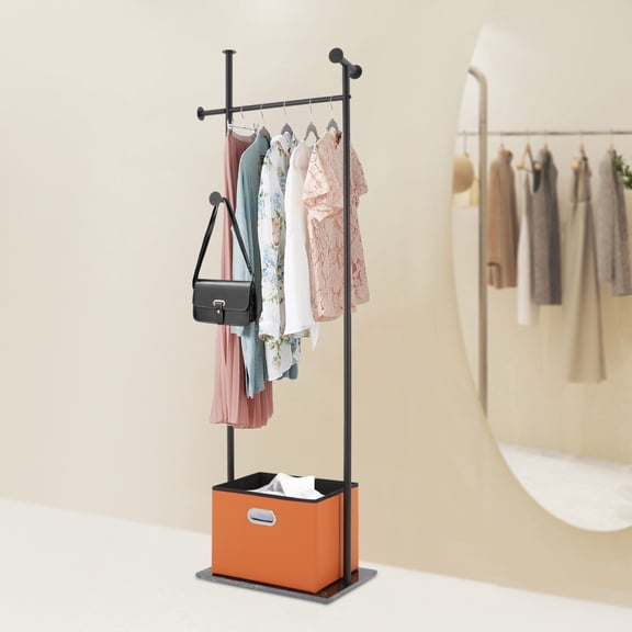 Heavy Duty Coat Rack, Freestanding Coat Stand, Marble Base Corner Coat Rack(Black+Orange)