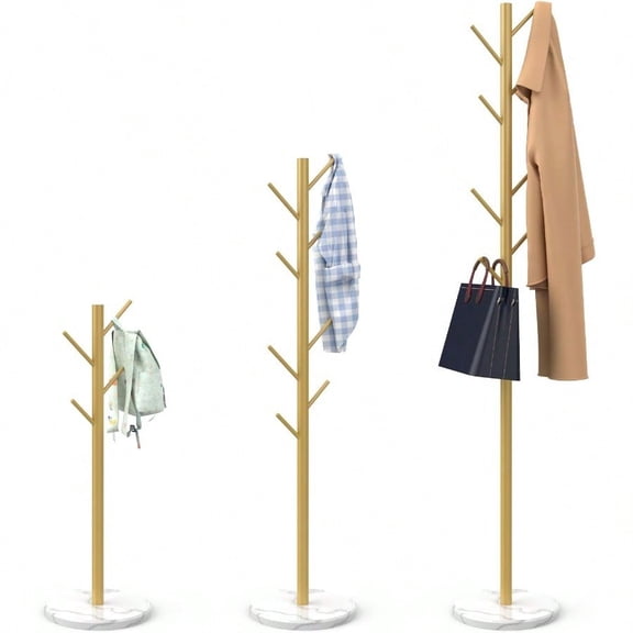 Heavy Duty Coat Rack With Natural Marble Base Freestanding Metal Coat Stand With 8 Hooks Modern Stable Coat Hanger Tree For Bags Jacket Clothes And Hats Gold Metal