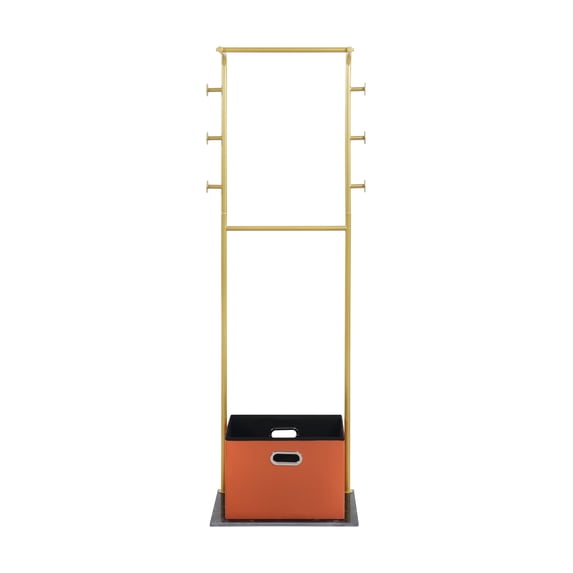 Heavy Duty Coat Rack with Storage Basket Metal Hanging Clothes Rack with Marble Base Modern Standing Clothing Rack for Entryway Bedroom Living Room Hotel 19.69 x 13.39 x 67.72 Inches (Gold)