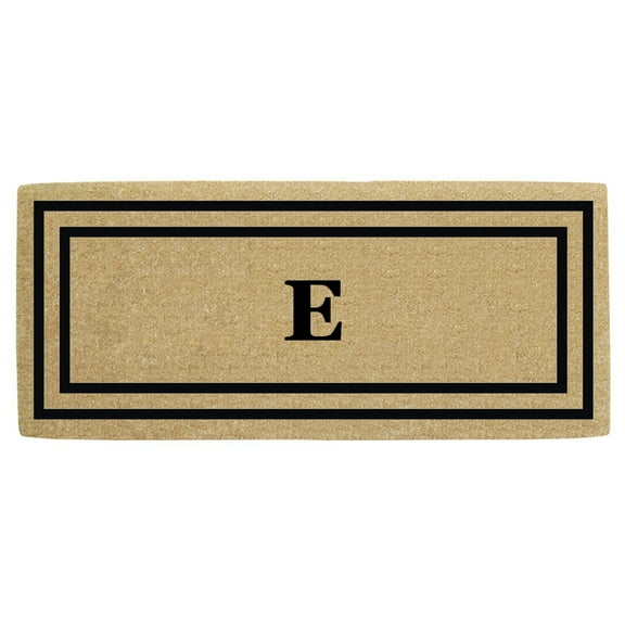 Heavy Duty Coir Door Mat Thin Double Picture Frame, Monogram E - Black 24" x 57"