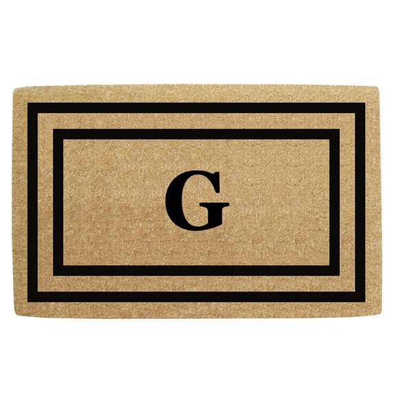 Heavy Duty Coir Door Mat Thin Double Picture Frame, Monogram G - Black 22" x 36"