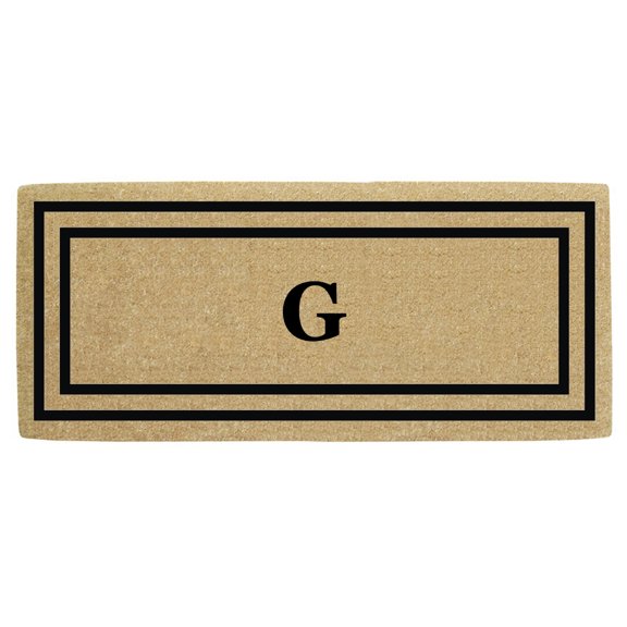 Heavy Duty Coir Door Mat Thin Double Picture Frame, Monogram G - Black 24" x 57"