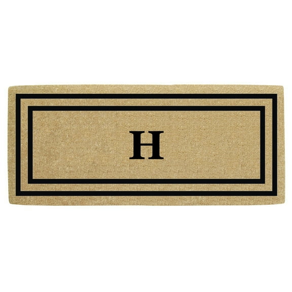 Heavy Duty Coir Door Mat Thin Double Picture Frame, Monogram H - Black 24" x 57"