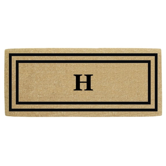 Heavy Duty Coir Door Mat Thin Double Picture Frame, Monogram H - Black 24" x 57"