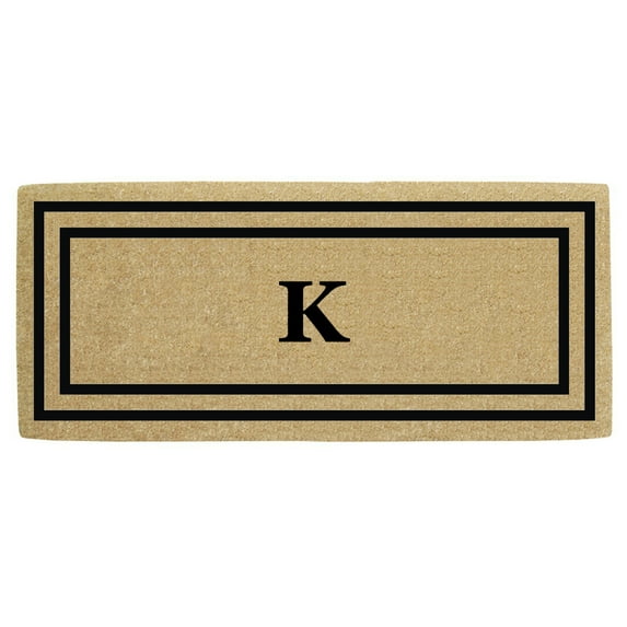 Heavy Duty Coir Door Mat Thin Double Picture Frame, Monogram K - Black 24" x 57"