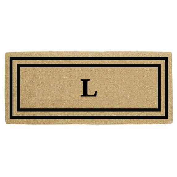 Heavy Duty Coir Door Mat Thin Double Picture Frame, Monogram L - Black 24" x 57"