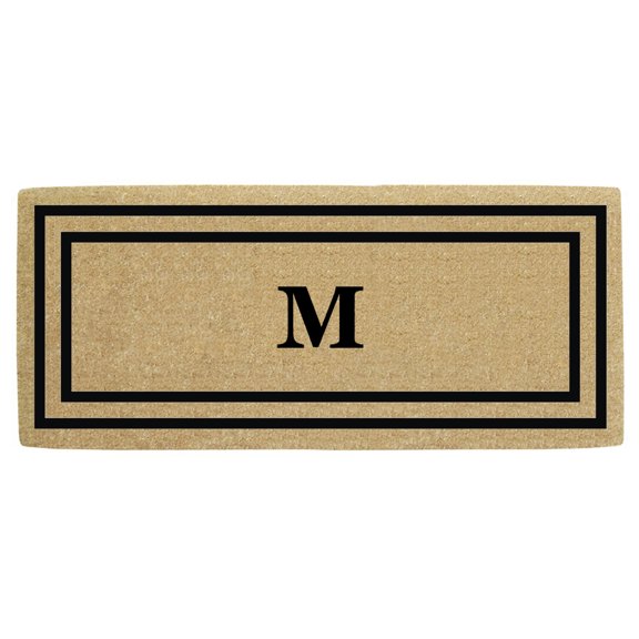 Heavy Duty Coir Door Mat Thin Double Picture Frame, Monogram M - Black 24" x 57"