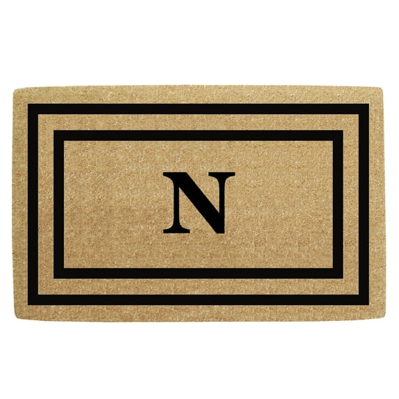 Heavy Duty Coir Door Mat Thin Double Picture Frame, Monogram N - Black 22" x 36"