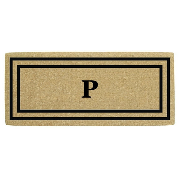 Heavy Duty Coir Door Mat Thin Double Picture Frame, Monogram P - Black 24" x 57"