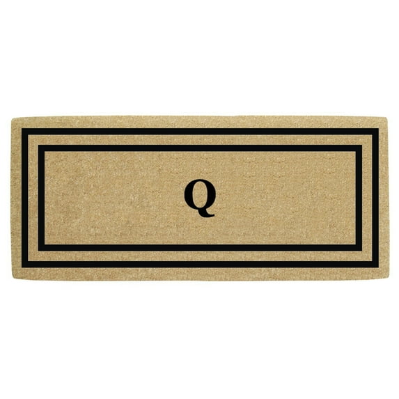 Heavy Duty Coir Door Mat Thin Double Picture Frame, Monogram Q - Black 24" x 57"
