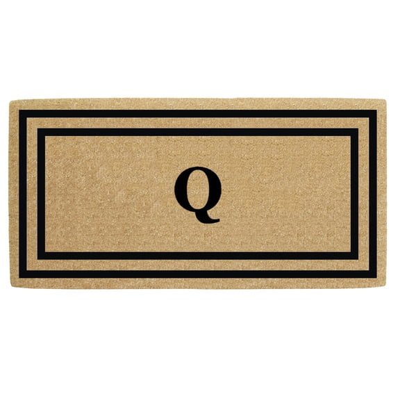 Heavy Duty Coir Door Mat Thin Double Picture Frame, Monogram Q - Black 36" x 72"