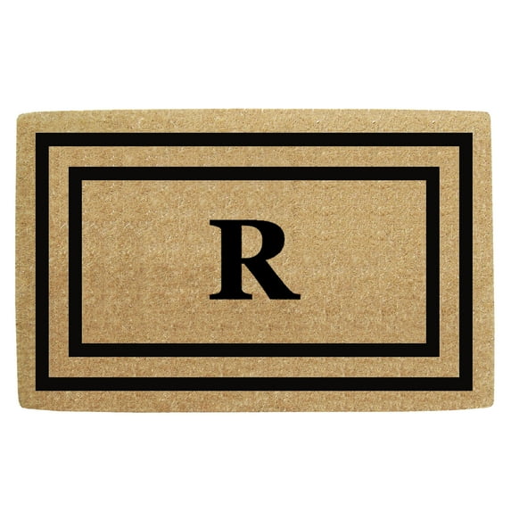 Heavy Duty Coir Door Mat Thin Double Picture Frame, Monogram R - Black 22" x 36"