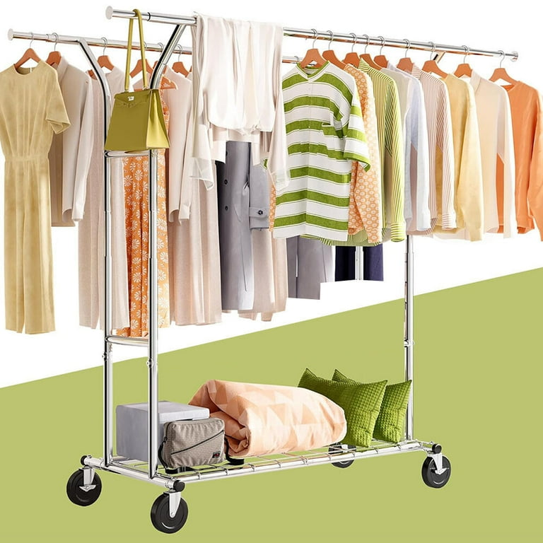 Heavy duty commercial garment rack rolling collapsible clothing shelf chrome sale