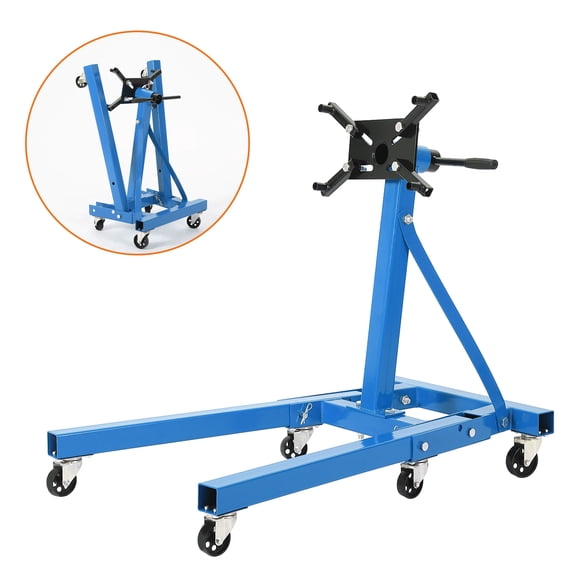Heavy Duty Collapsible Engine Stand - 2000 lbs Load, U-Base, 360° Rotating Head, 4 Adjustable Arms, 6 Swivel Casters - For Vehicle Maintenance & Auto Repair - Blue