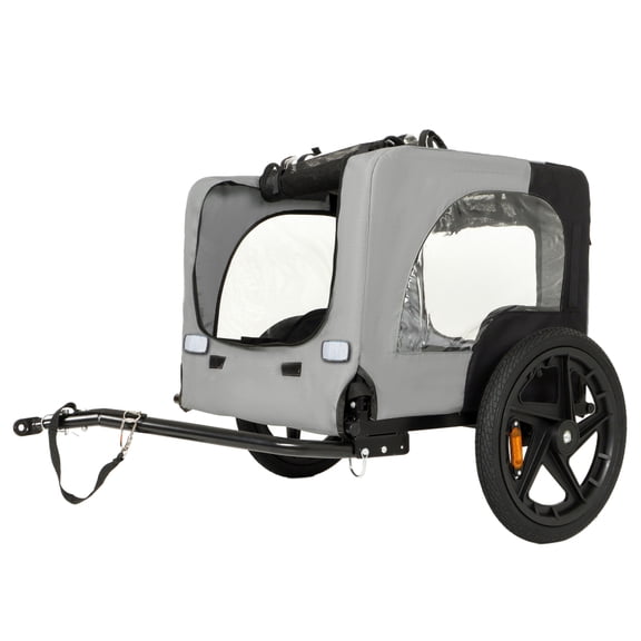 HeavyDuty Collapsible Pet Bike Trailer, 16Inch AllTerrain Wheels Universal Hitch Dog Bicycle Cargo Carrier Cart for SmallMedium Pets, Black & Grey