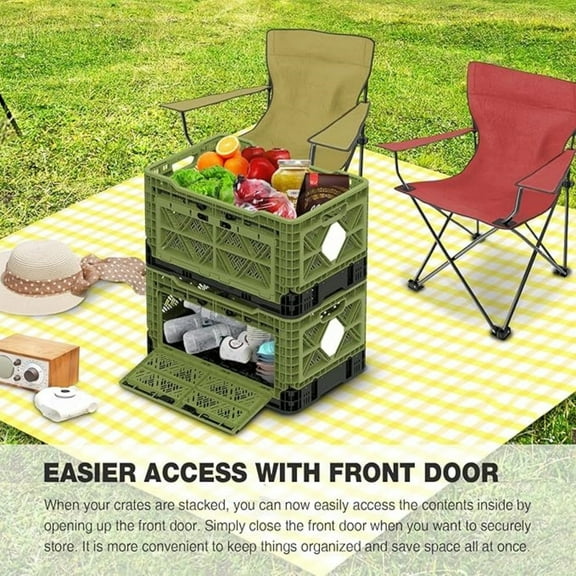 Heavy Duty Collapsible & Stackable Plastic Milk Crate-Medium Size, Black, Stackable Open Front Organizer, Set of 1, Snap Lock Foldable Industrial Garage Storage Bin Container Utility Basket