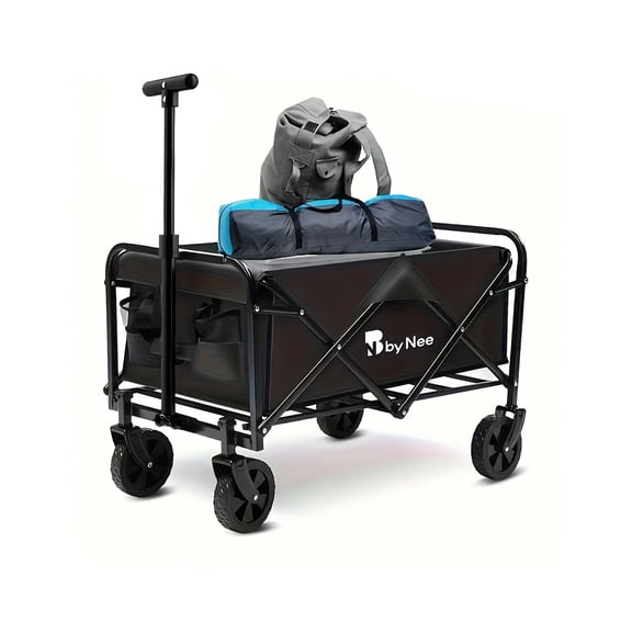 Heavy Duty Collapsible Utility Cart - All-Terrain Tires, Iron Frame, High Weight Capacity for Sports Equipment/Outdoor Gear Transport, Black