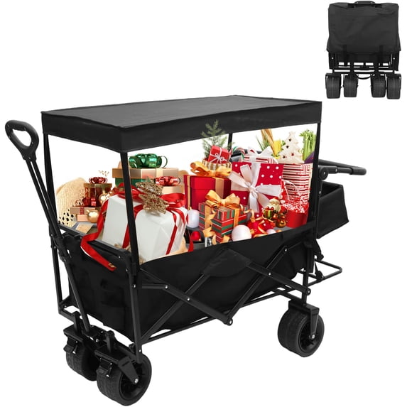 Heavy-Duty Collapsible Wagon with 440lb Capacity, Big Sand Wheels, All-Terrain Design, Adjustable Handles, and Large Storage for Outdoor, Beach, Garden, or Utility Use