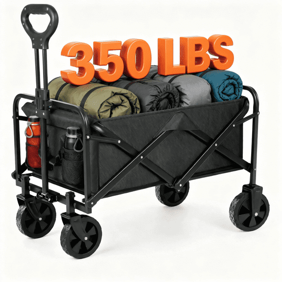 Escaped Hare Collapsible Folding Utility Wagon Cart, Heavy Duty 350 lb Capacity, All-Terrain Wheels, Adjustable Handle, for Shopping, Camping, Beach