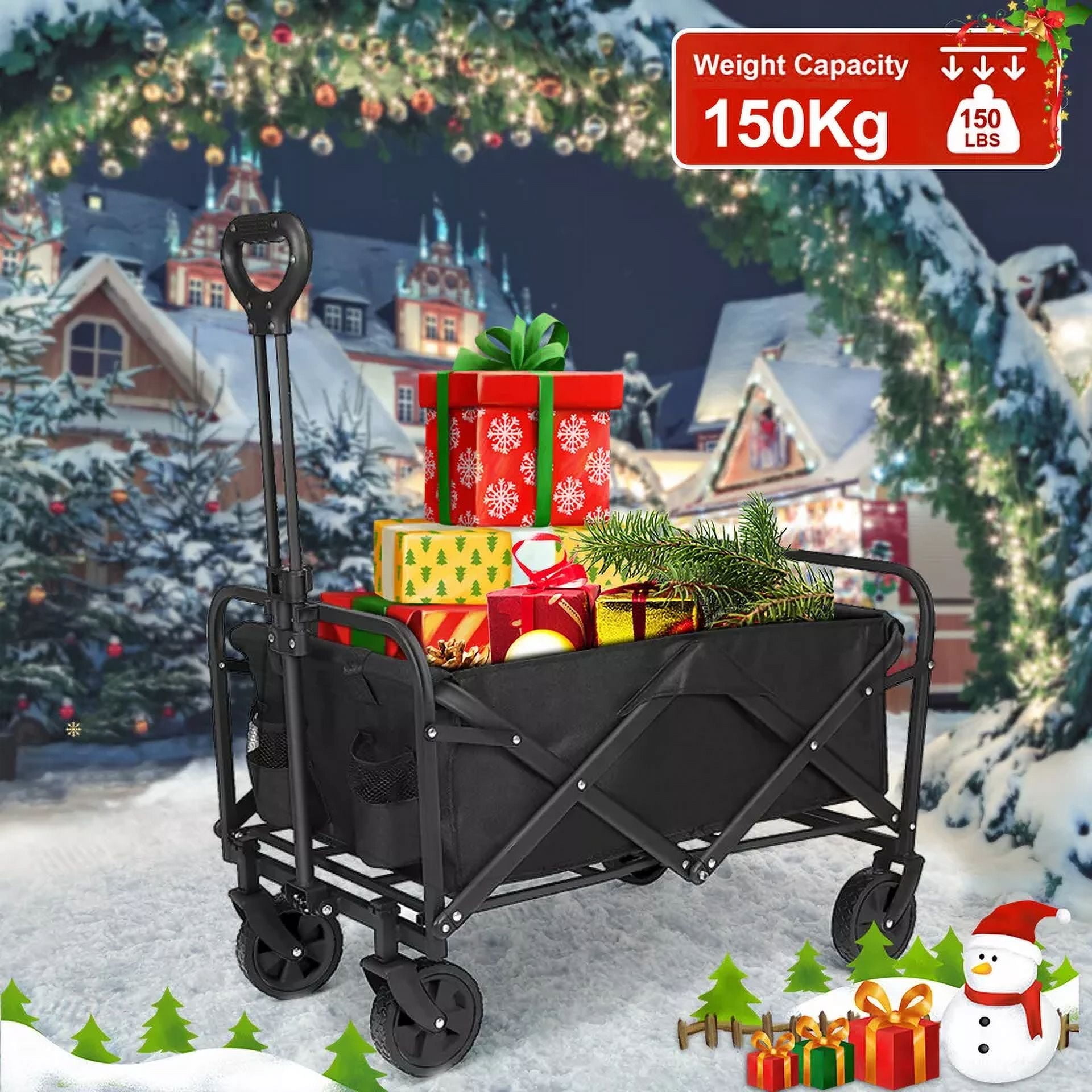 Heavy Duty Collapsible Folding Wagon Cart | 220 Lb Capacity, 4 Wheels, Outdoor Camping Garden Utility Cart