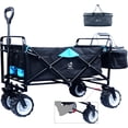 thumbnail image 1 of Heavy Duty Collapsible Wagon Cart, Utility All Terrain Beach Wagon with Wheels&Cooler Bag, Large Capacity Rolling Outdoor Garden Cart with Brake&&Aluminum Frame for Beach Camping Shopping, Black＆Blue, 1 of 7