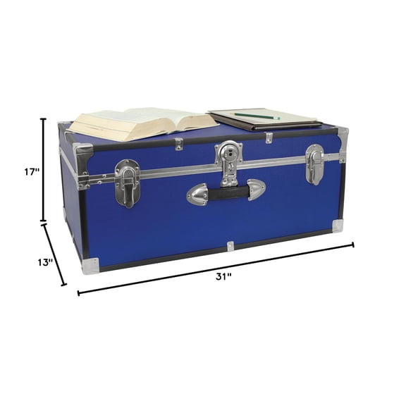 Heavy Duty College Camp Storage Trunk, 30-Inch Lockable Footlocker withResistant Closure, Blue