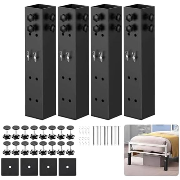 Heavy-Duty College Dorm Bed Risers with 4 Pack Carbon Steel Dorm Bed Riser 3.15" Diameter Metal Bed Riser for Square Wooden Bed Frame, Table Adjustable to 3.2", 5.1", 8.1" or 11.2" Height